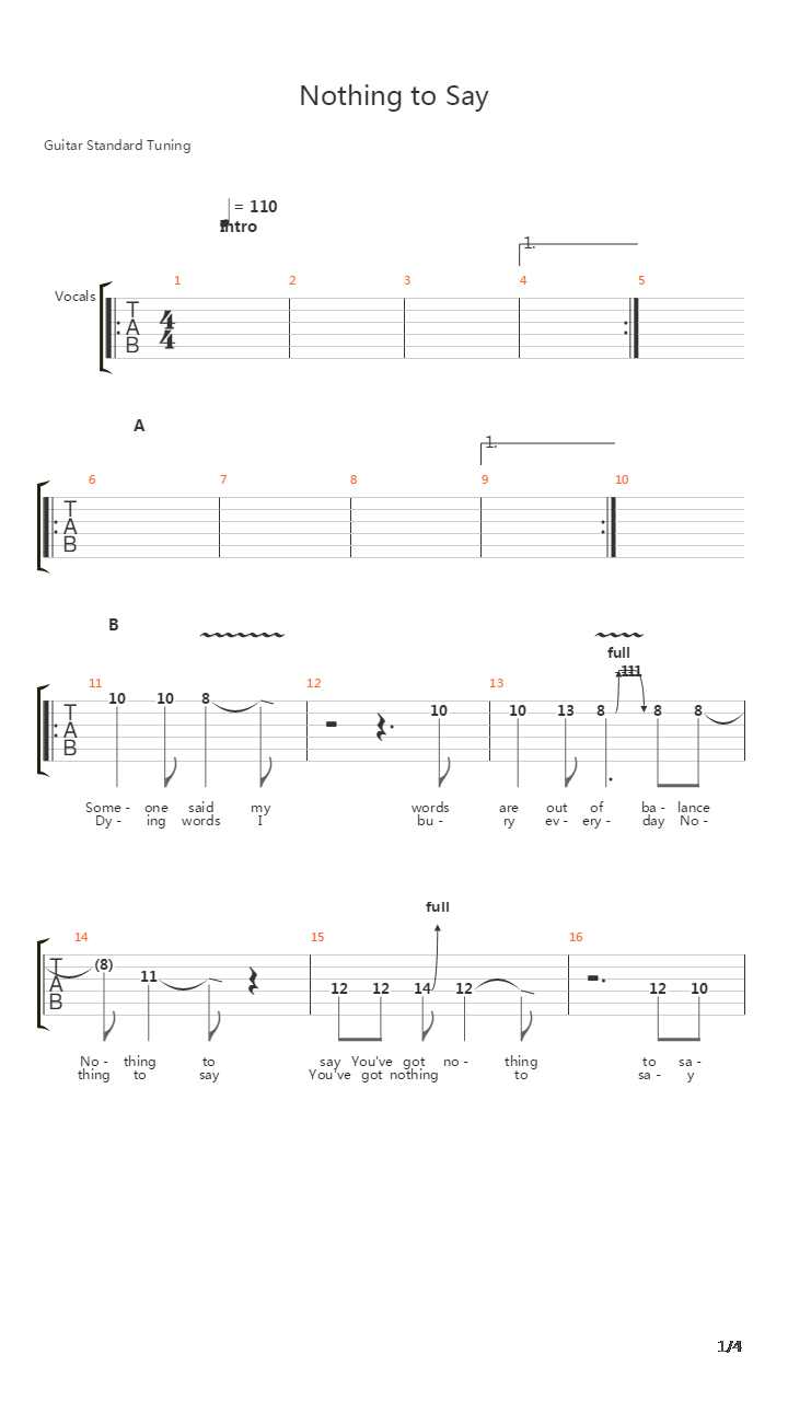 Nothing To Say吉他谱