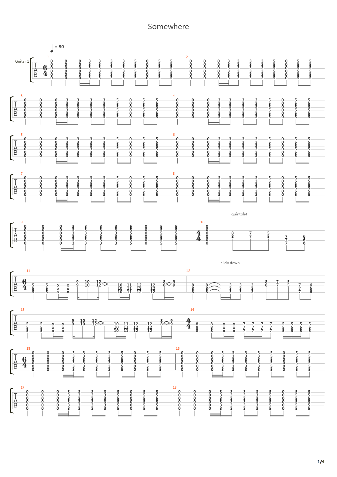 Somewhere吉他谱