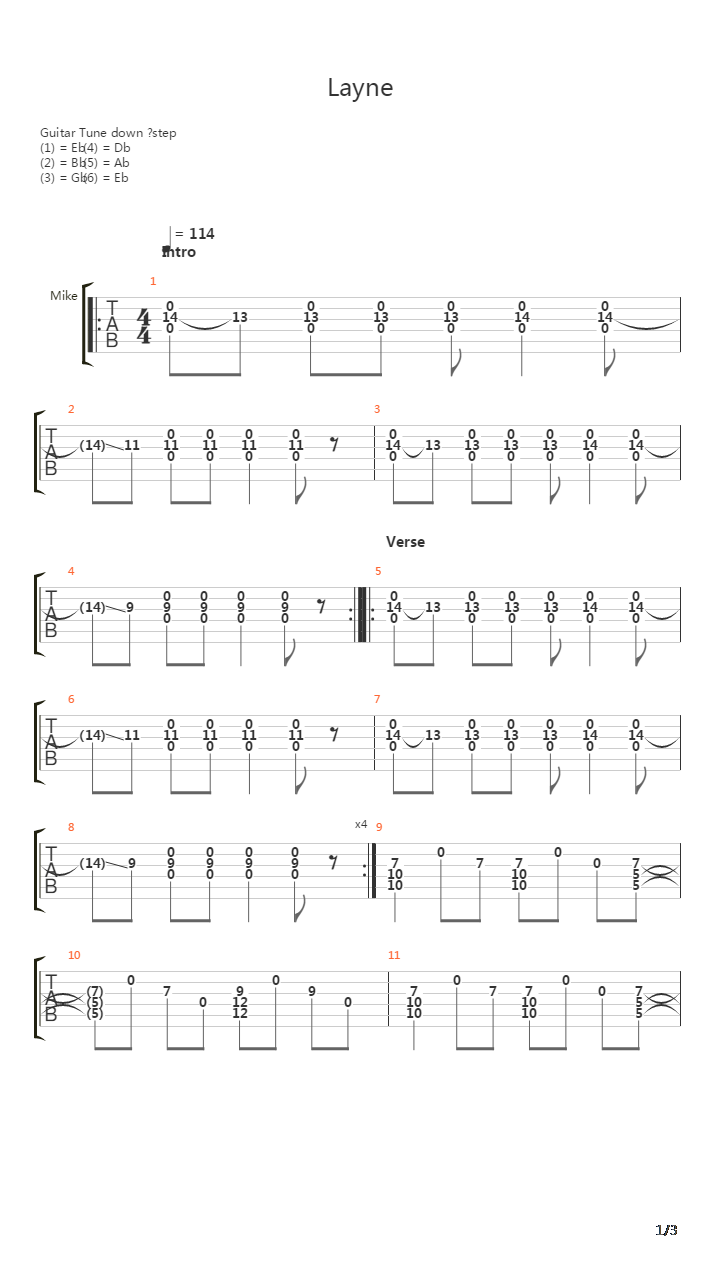 Layne吉他谱