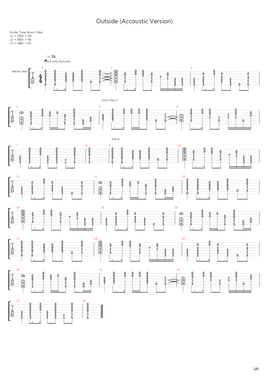 Outside Ft Fred Durst吉他谱