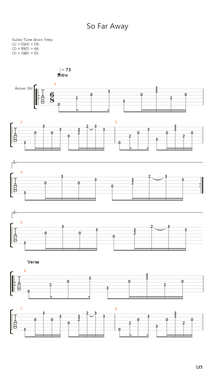 So Far Away吉他谱