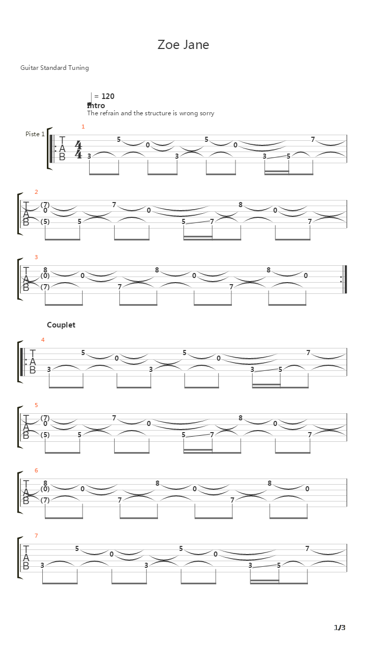 Zoe Jane吉他谱