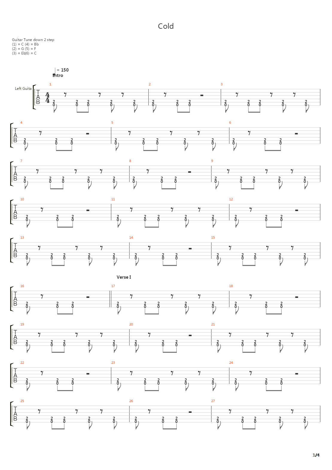 Cold吉他谱