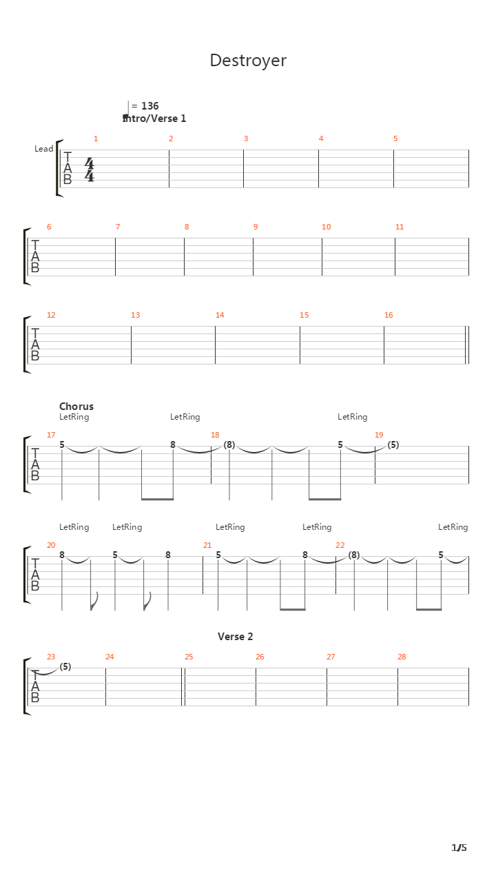 Destroyer吉他谱