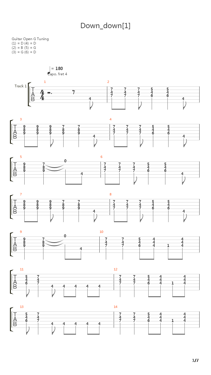 Down Down吉他谱