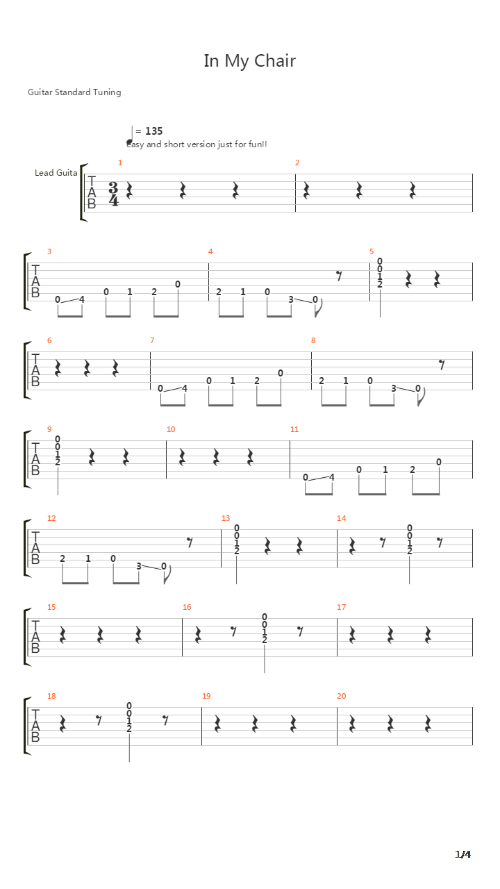 In My Chair吉他谱