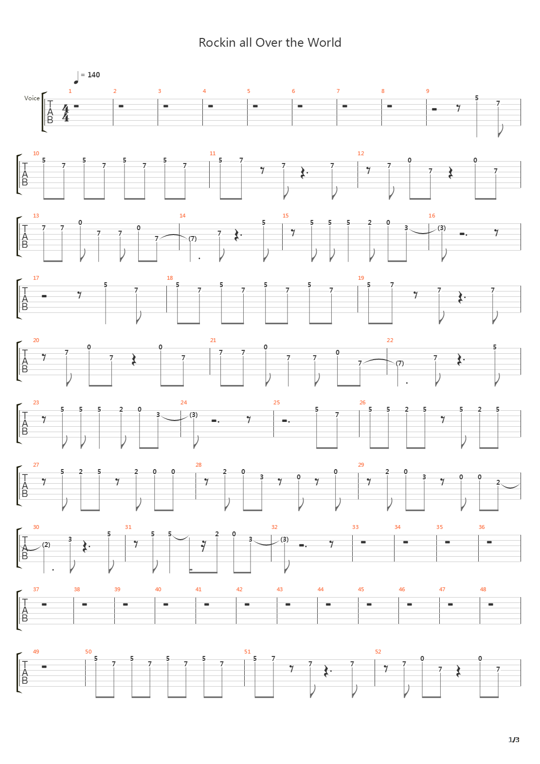 Rockin All Over The World吉他谱