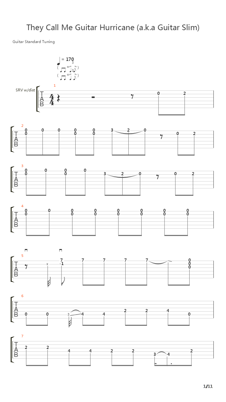 They Call Me The Guitar Hurricane吉他谱