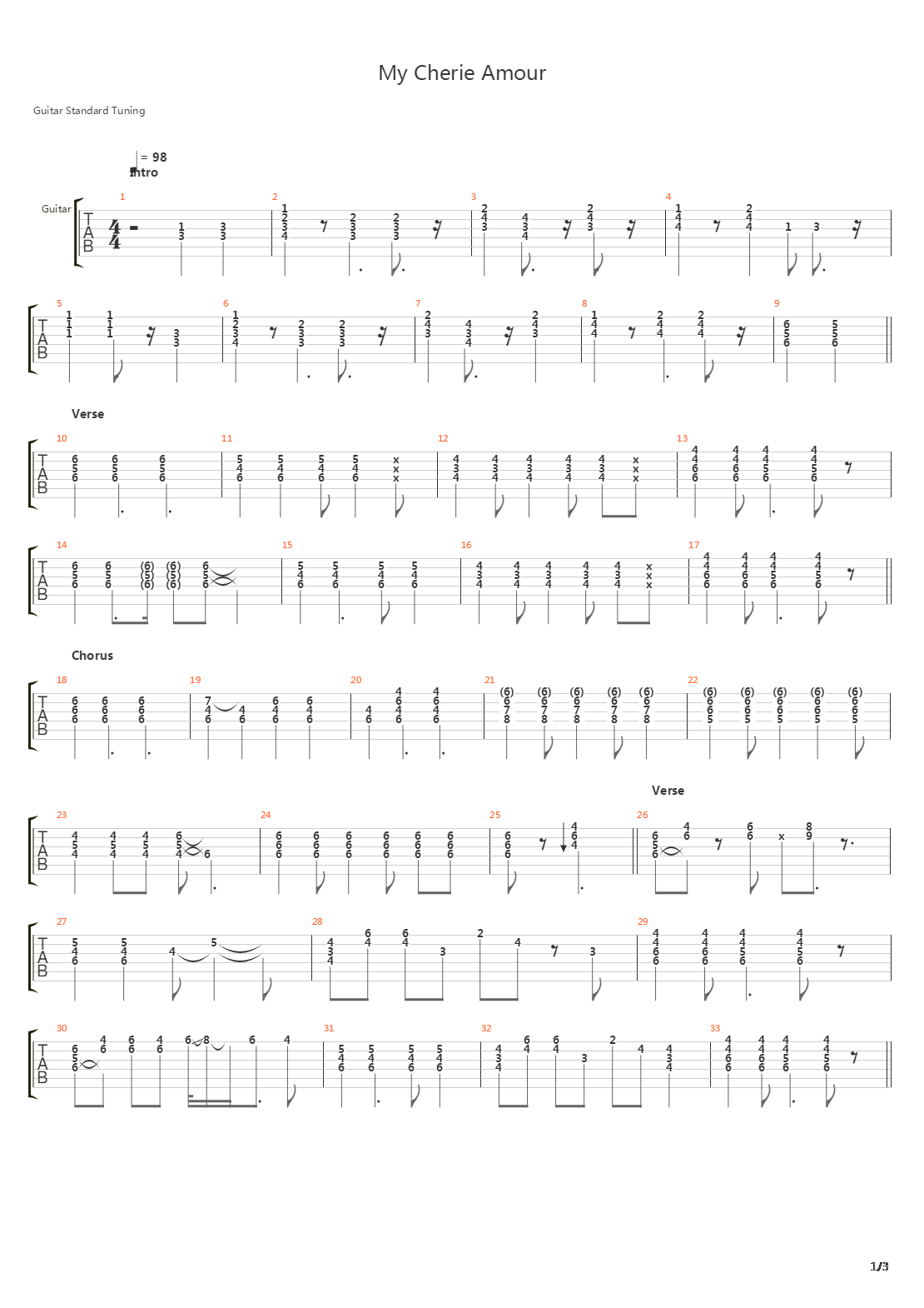 My Cherie Amour吉他谱