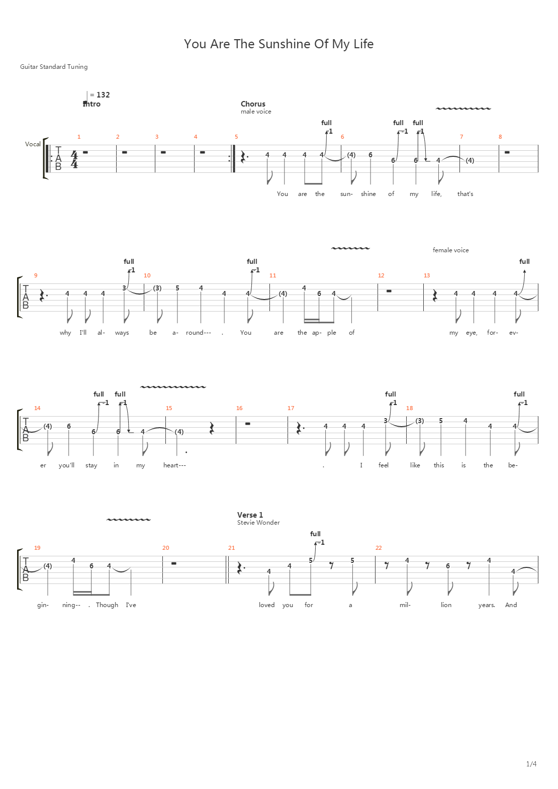 You Are The Sunshine Of My Life吉他谱