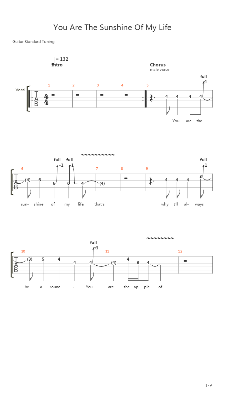 You Are The Sunshine Of My Life吉他谱