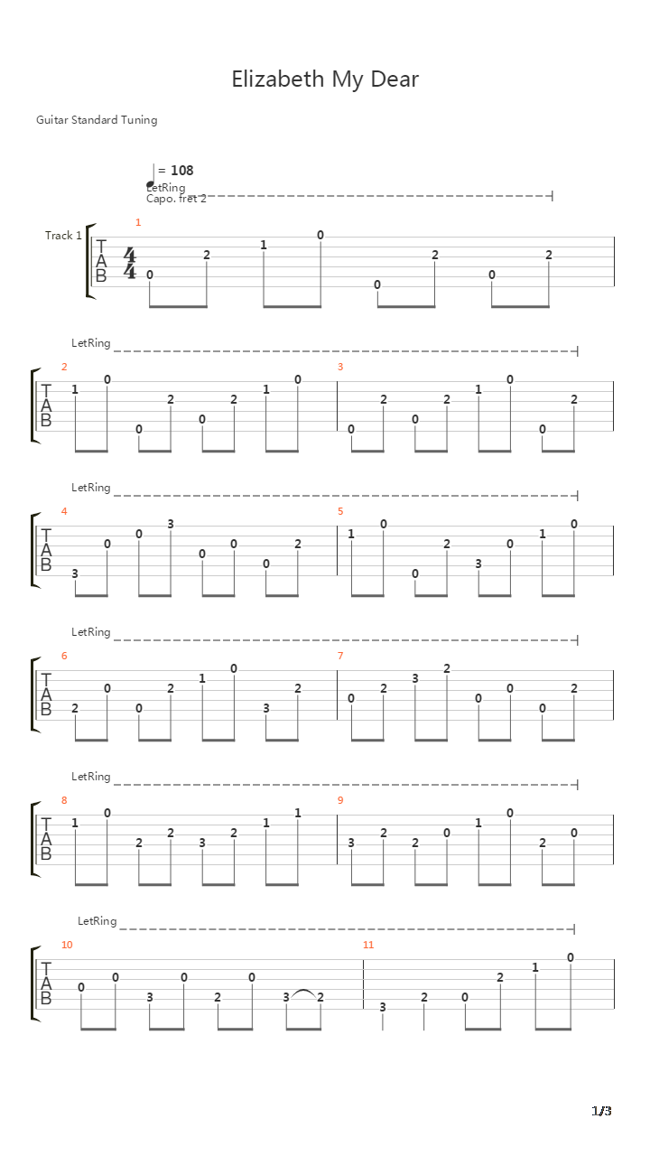 Elizabeth My Dear吉他谱