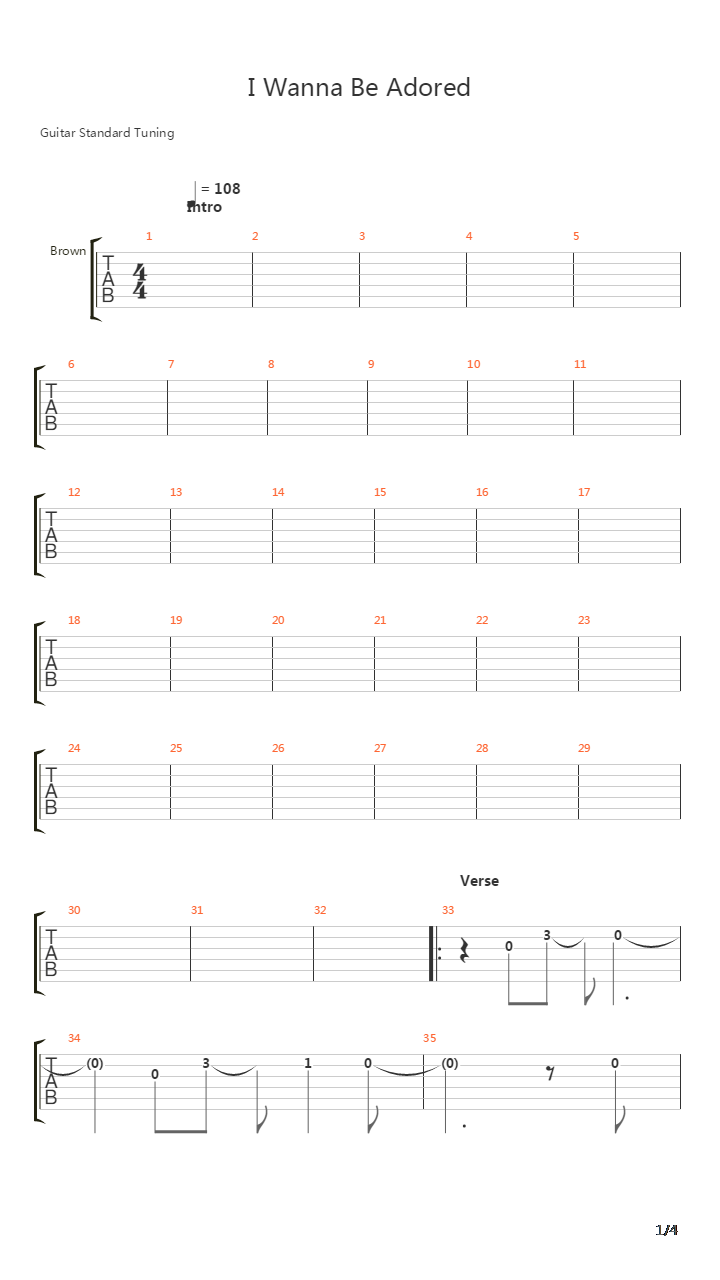 I Wanna Be Adored吉他谱