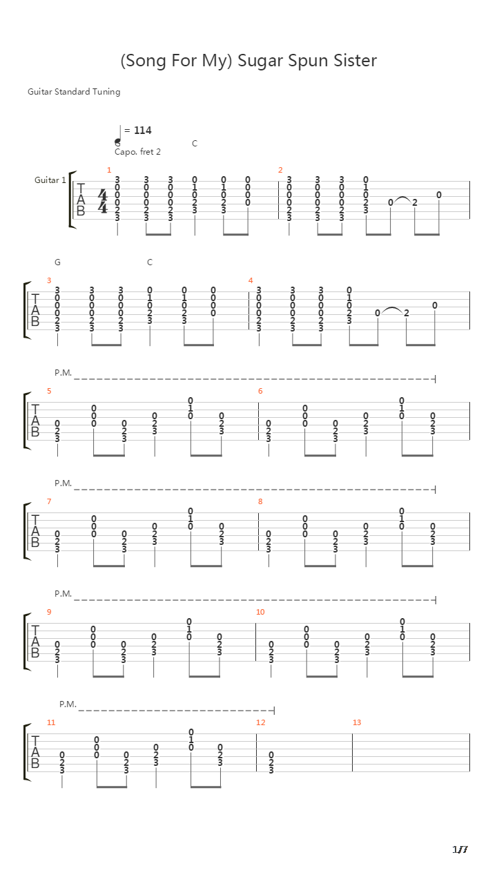 Song For My Sugar Spun Sister吉他谱