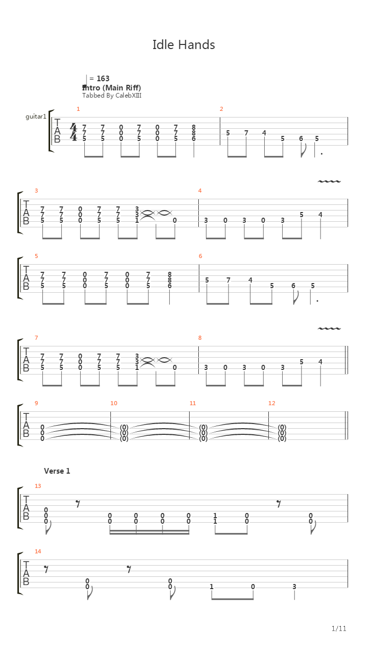 Idle Hands吉他谱