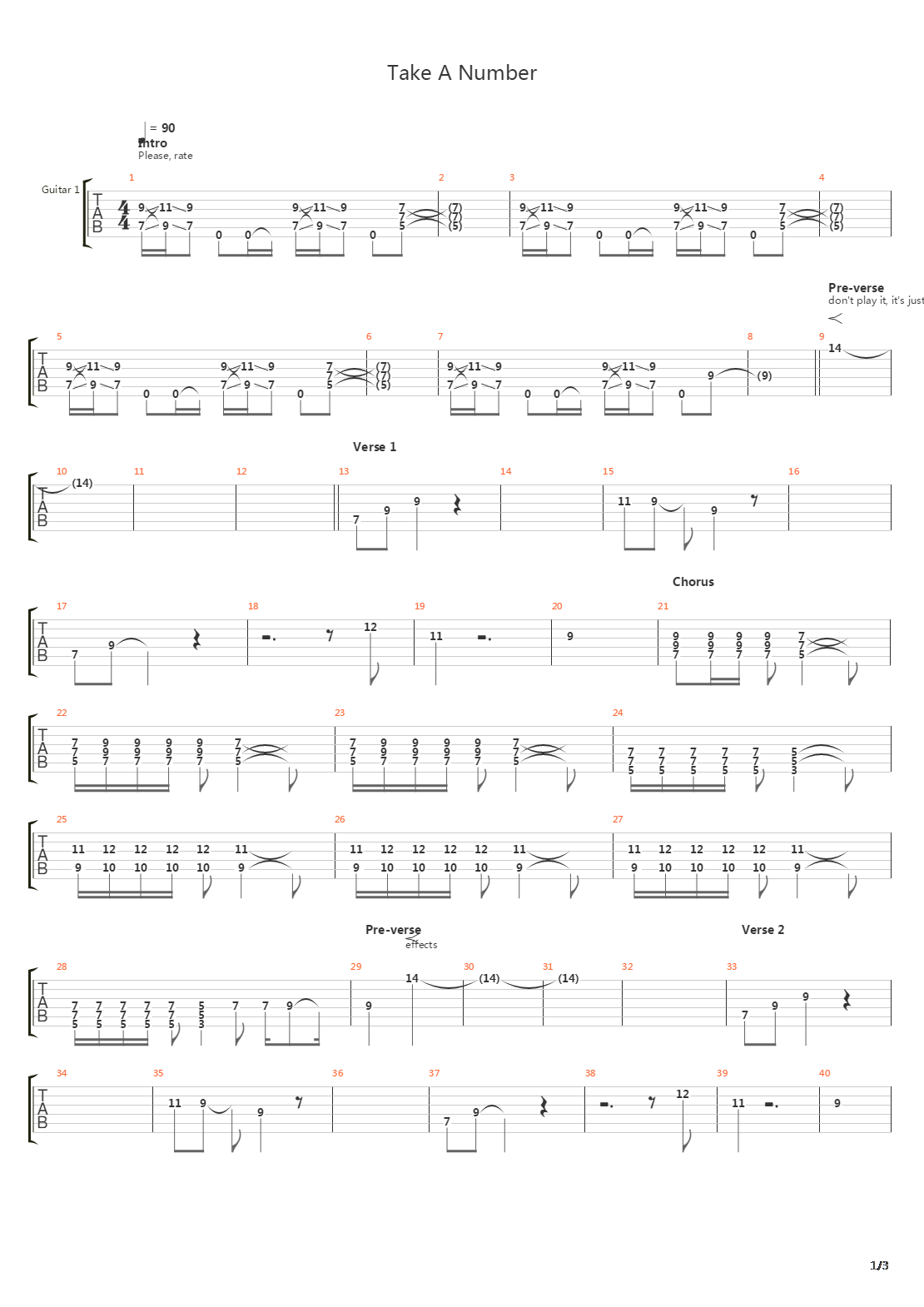 Take A Number吉他谱