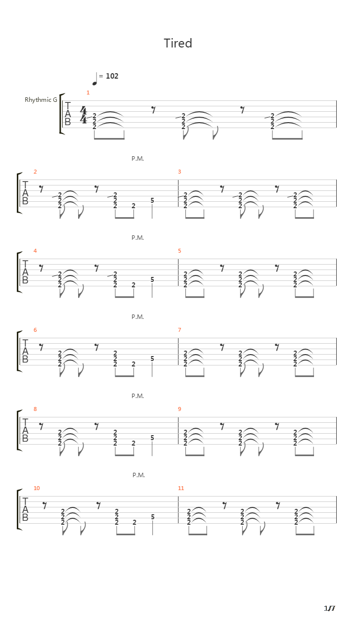 Tired吉他谱