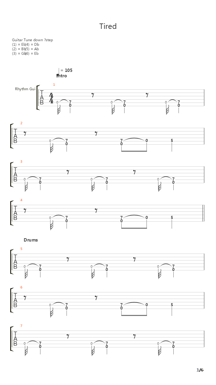 Tired吉他谱