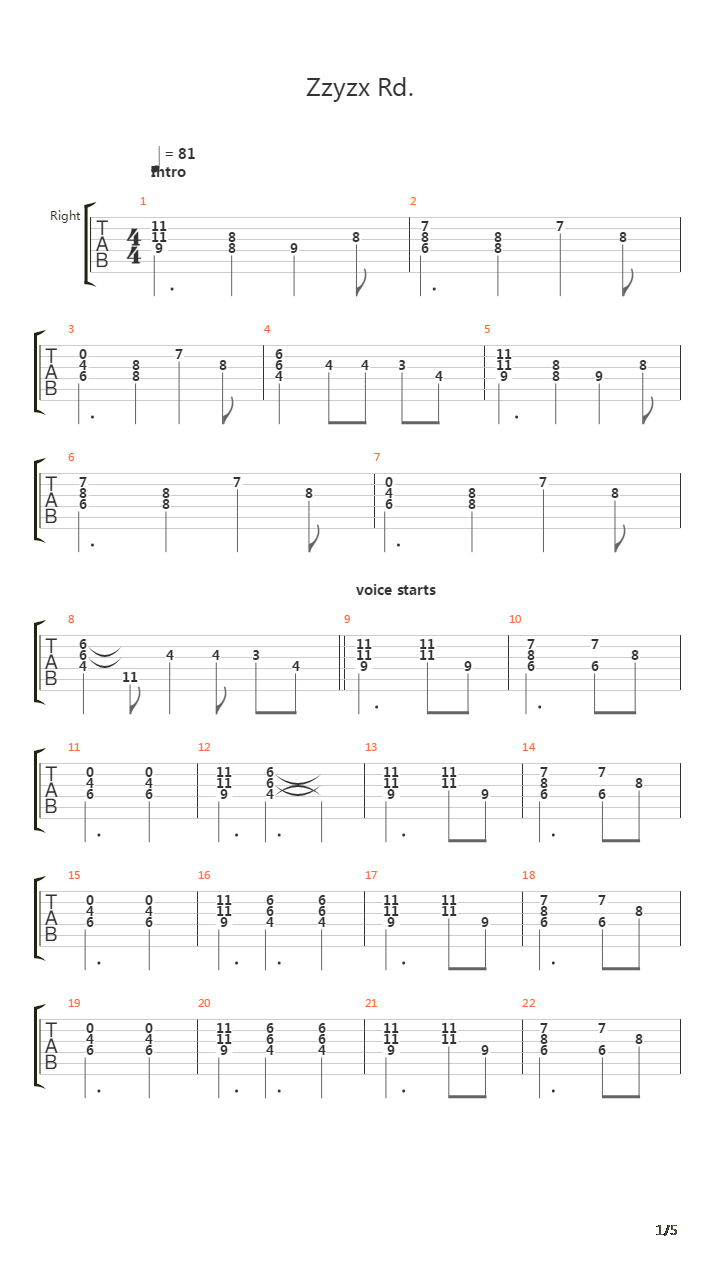 Zzyzx Rd吉他谱