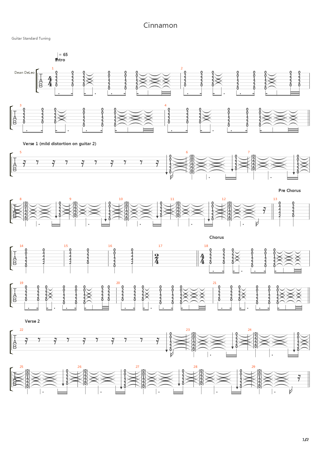 Cinnamon吉他谱