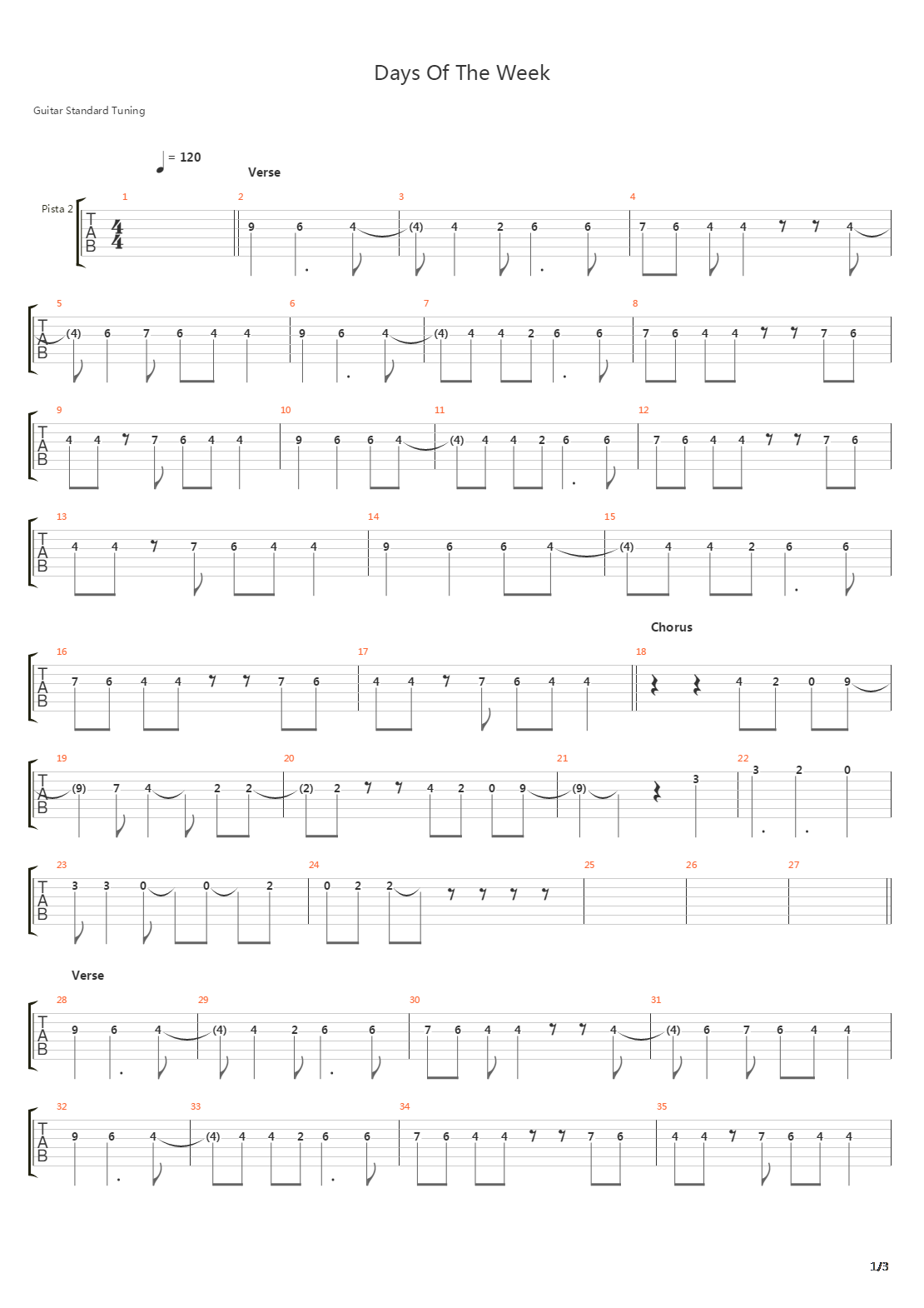 Days Of The Week吉他谱