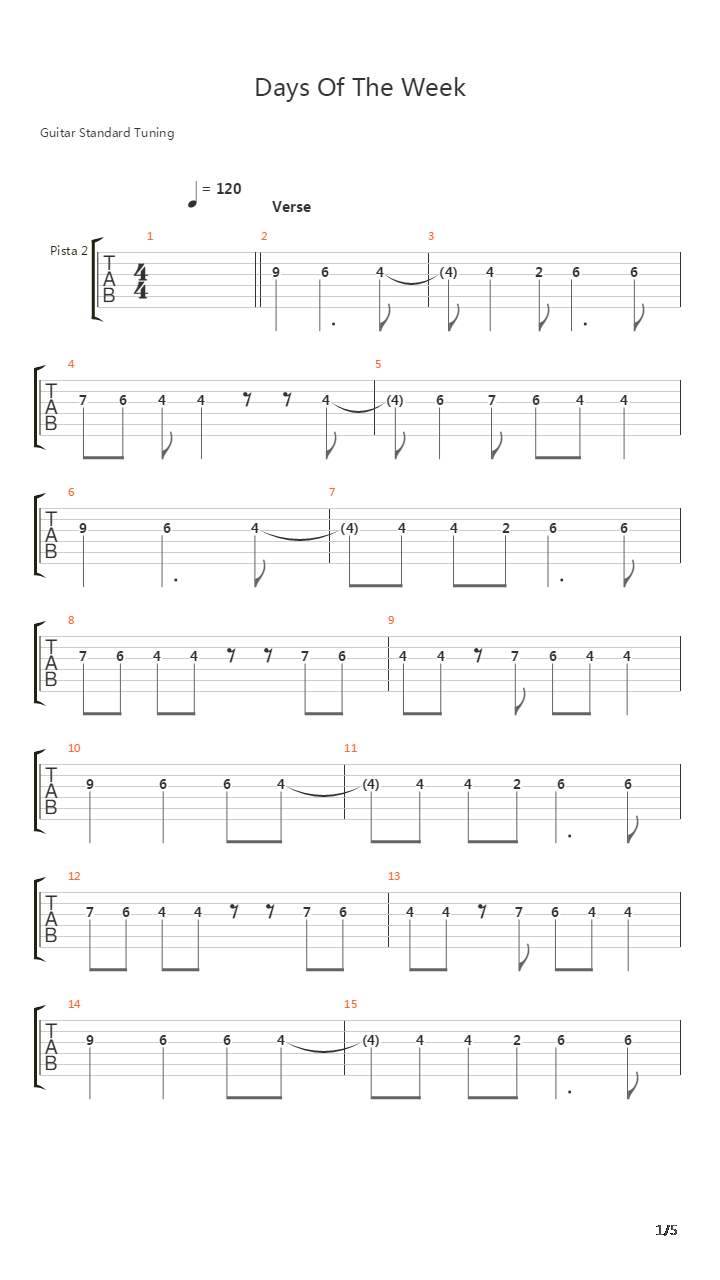 Days Of The Week吉他谱