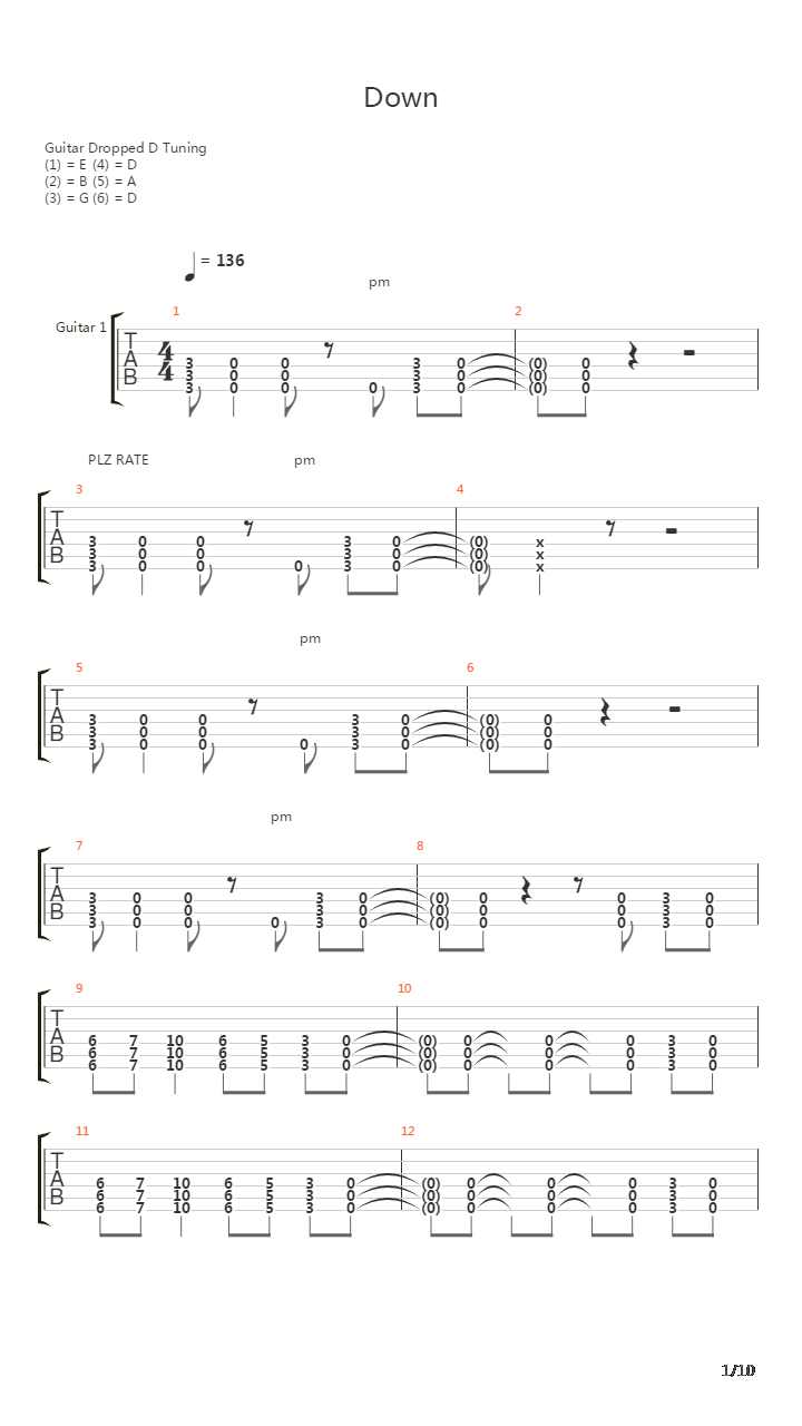 Down吉他谱