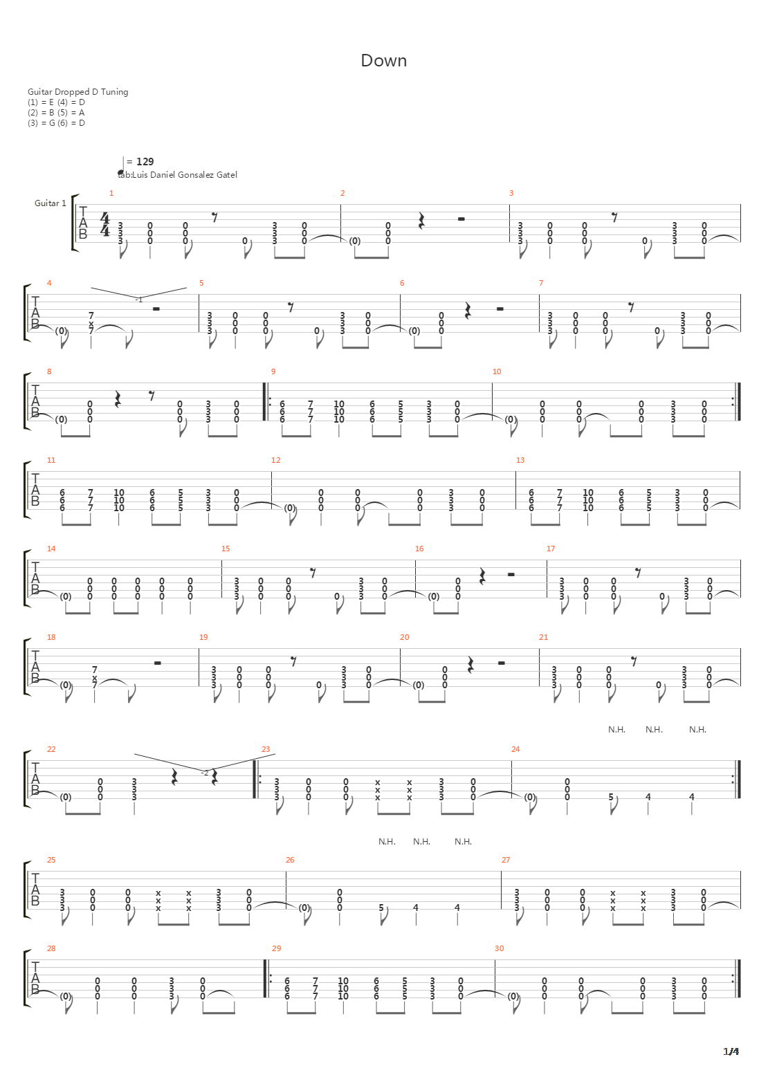 Down吉他谱