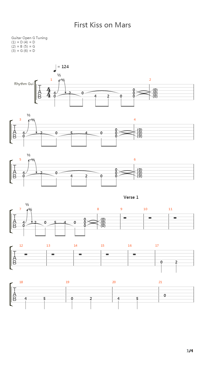 First Kiss On Mars吉他谱
