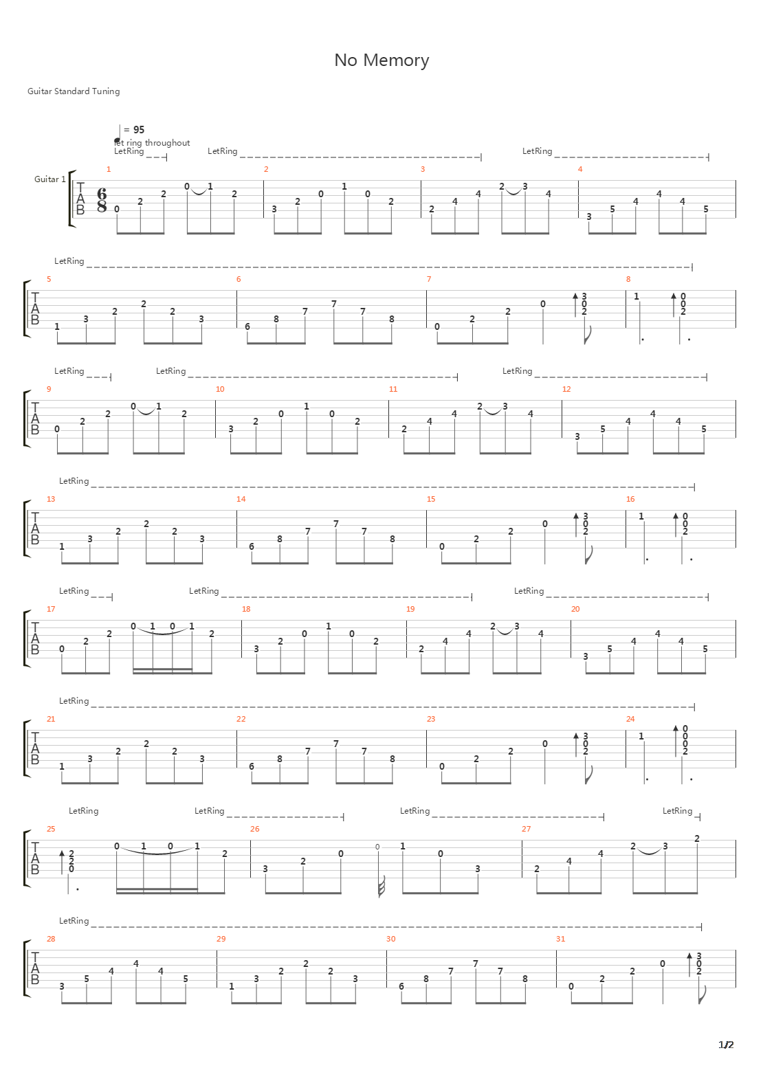 No Memory吉他谱