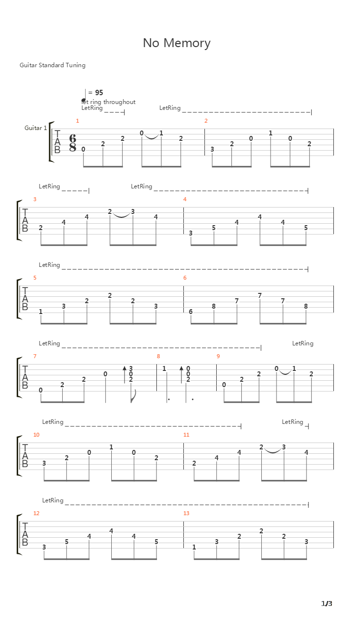 No Memory吉他谱