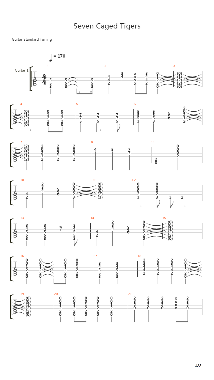 Seven Caged Tigers吉他谱
