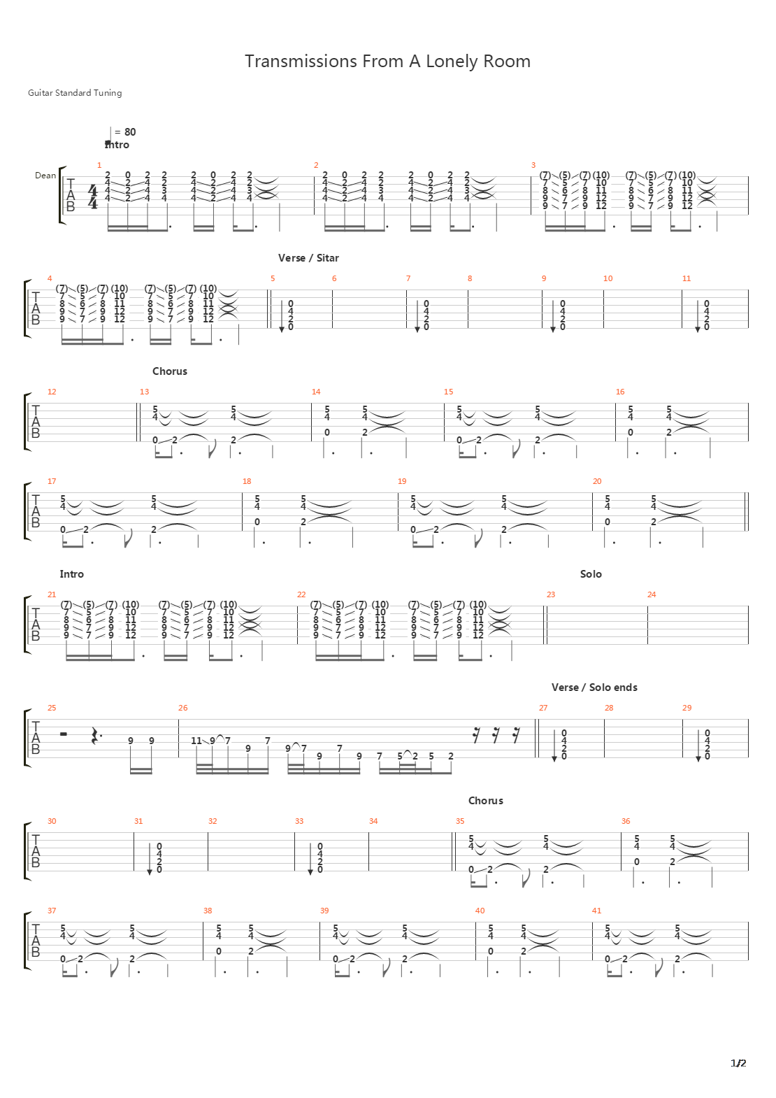 Transmissions From A Lonely Room吉他谱