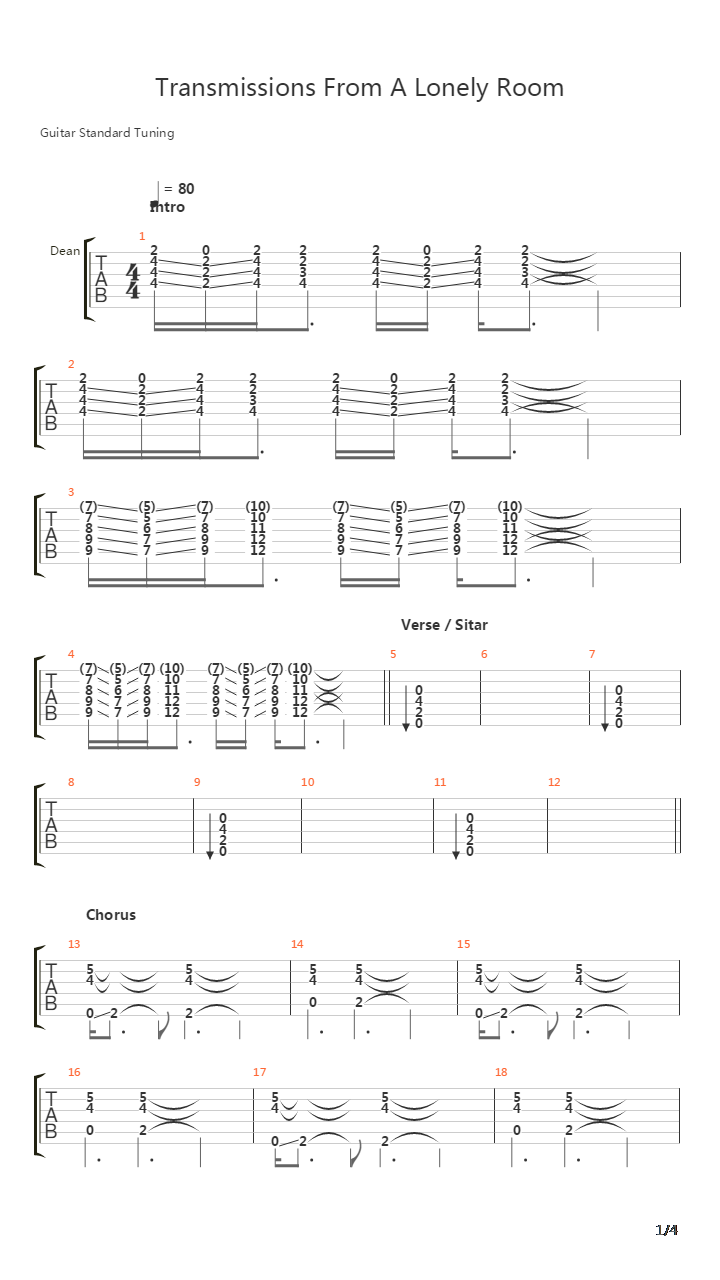 Transmissions From A Lonely Room吉他谱