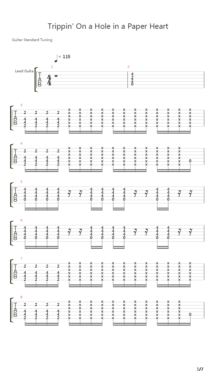 Trippin On A Hole In A Paper Heart吉他谱