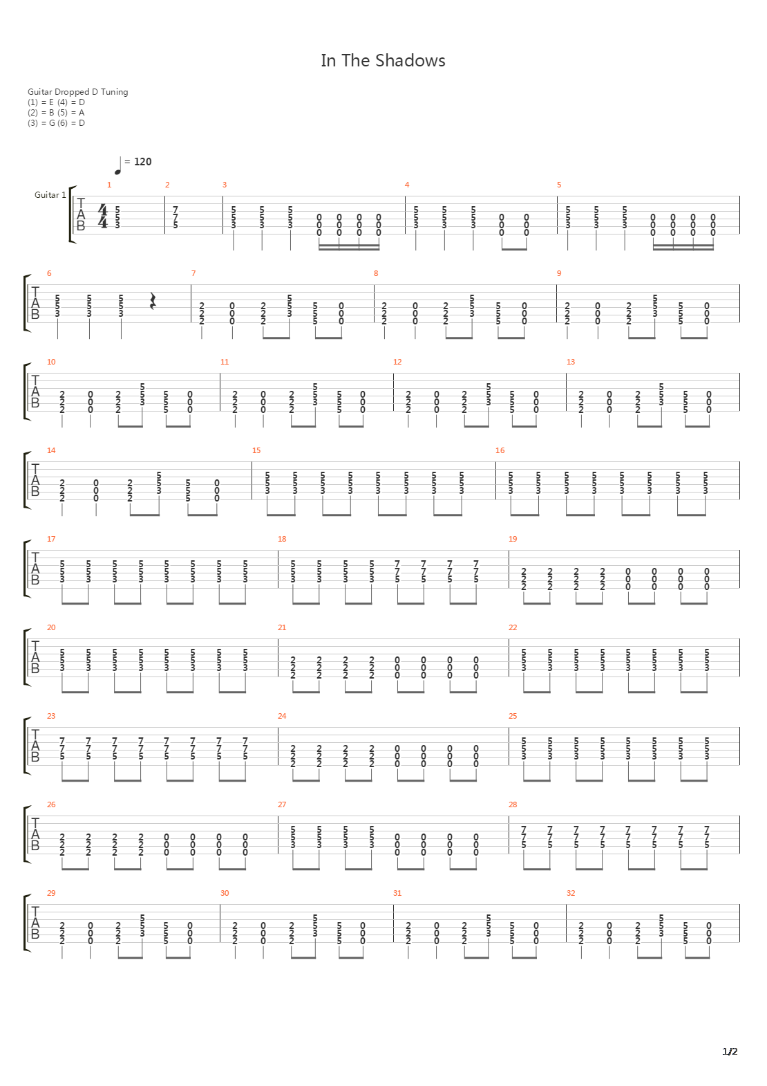 In The Shadows吉他谱