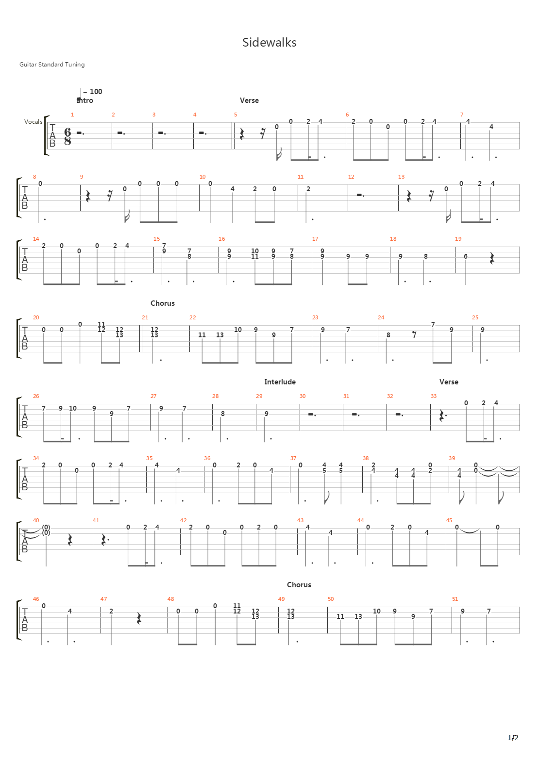 Sidewalks吉他谱