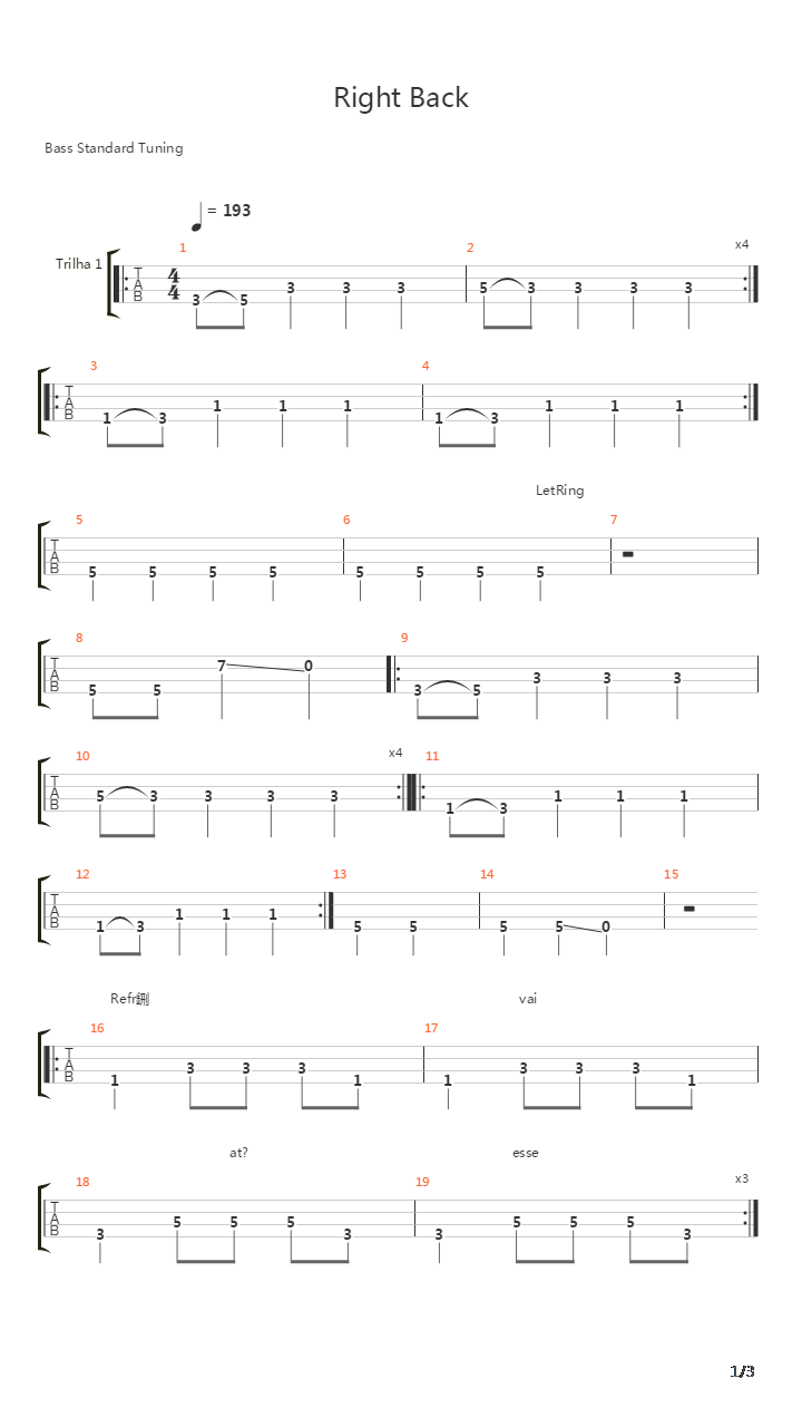 Right Back吉他谱