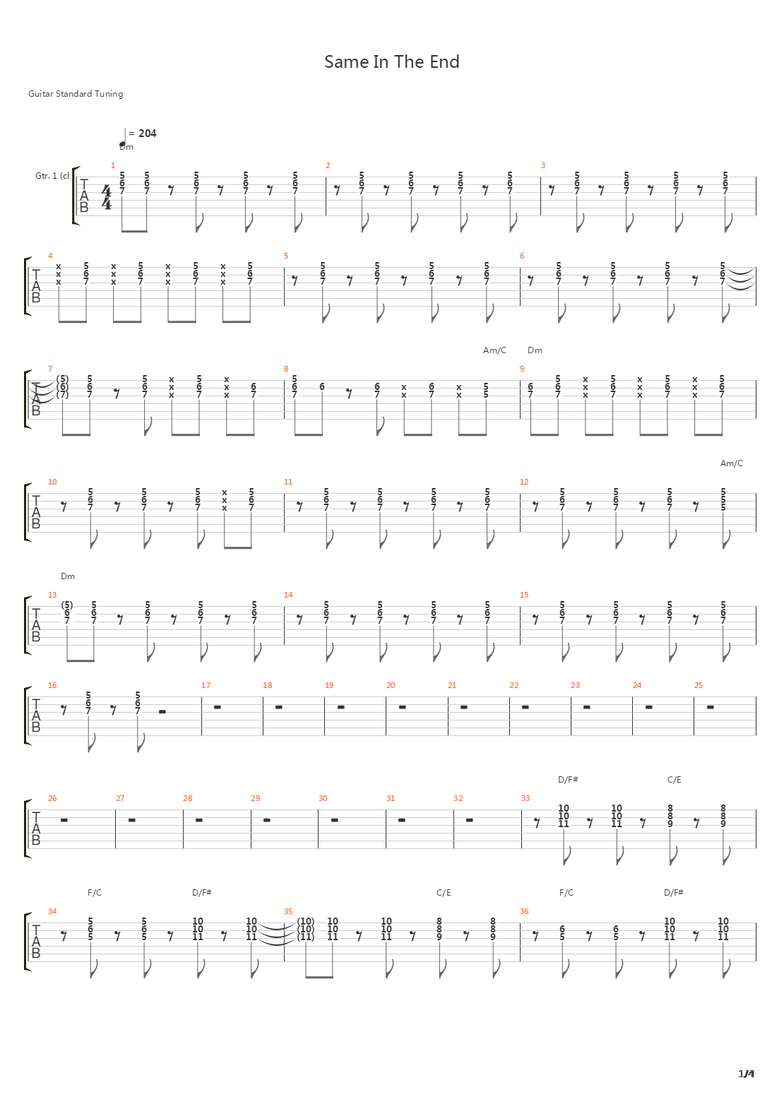 Same In The End吉他谱