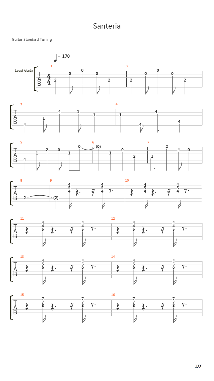 Santeria吉他谱