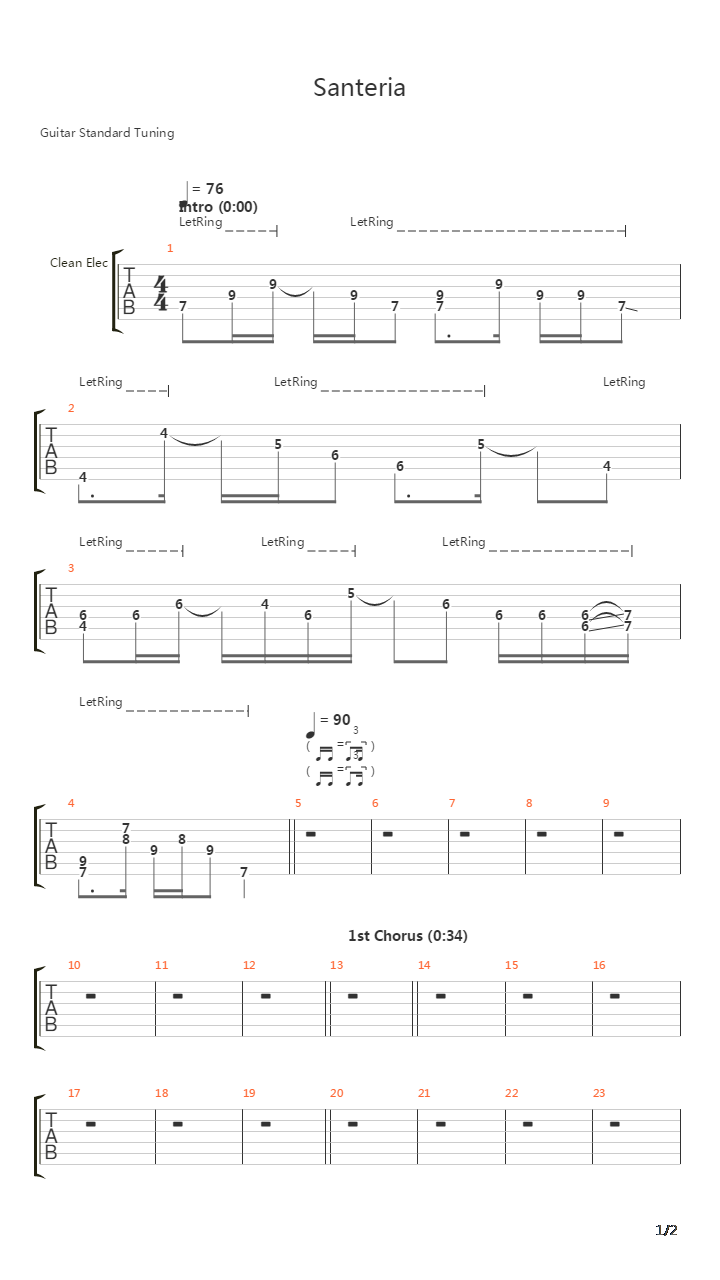 Santeria吉他谱