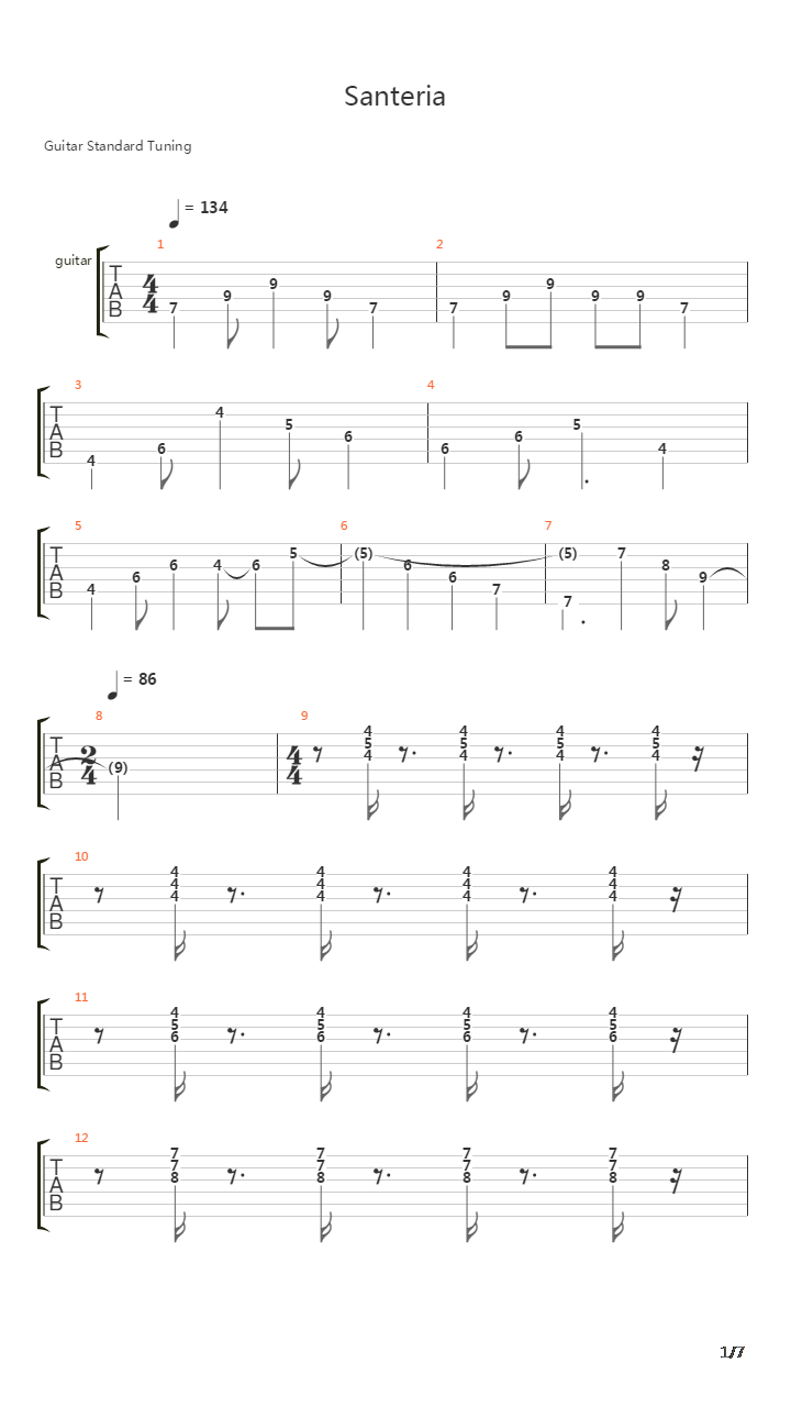 Santeria吉他谱