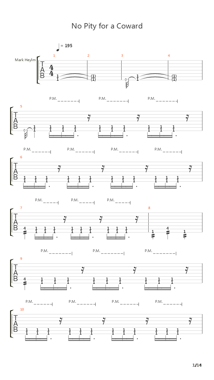 No Pity For A Coward吉他谱
