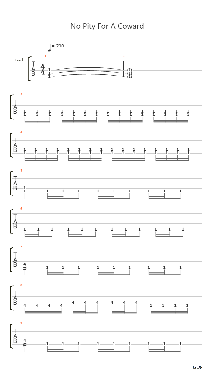 No Pity For A Coward吉他谱