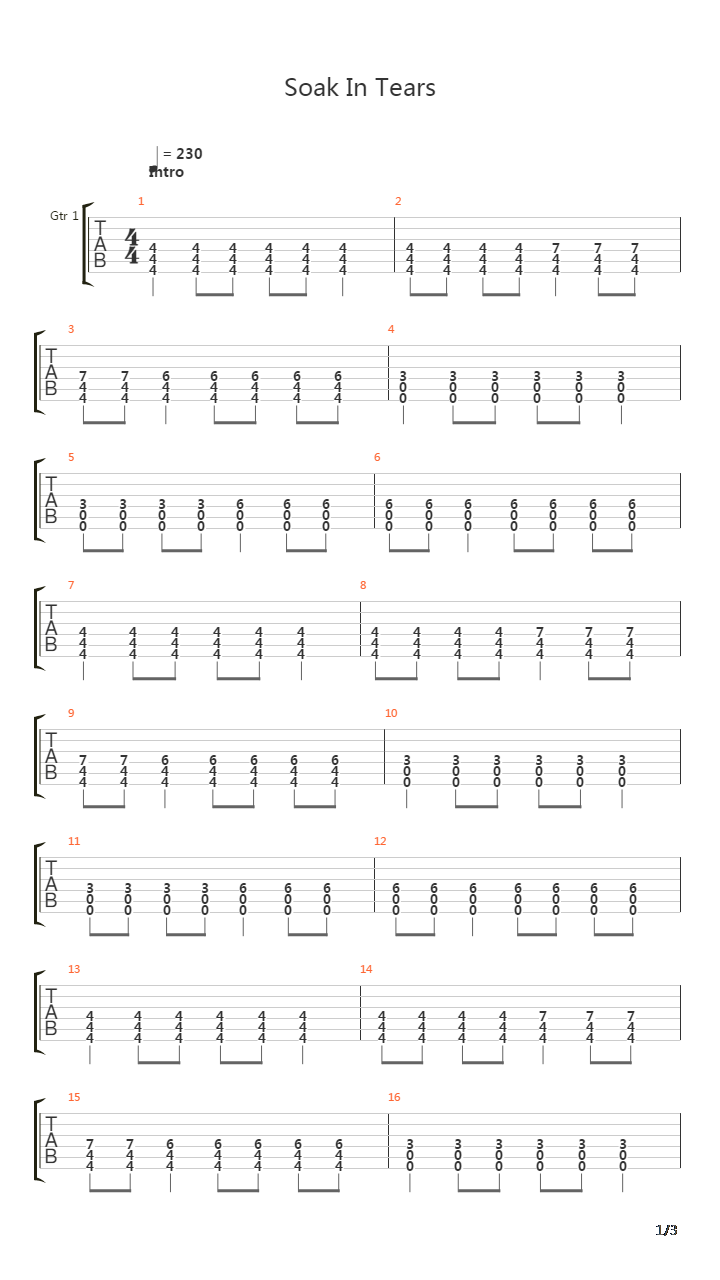 Soak In Tears吉他谱