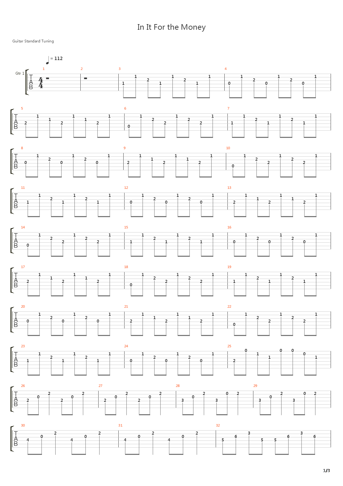 In It For The Money吉他谱