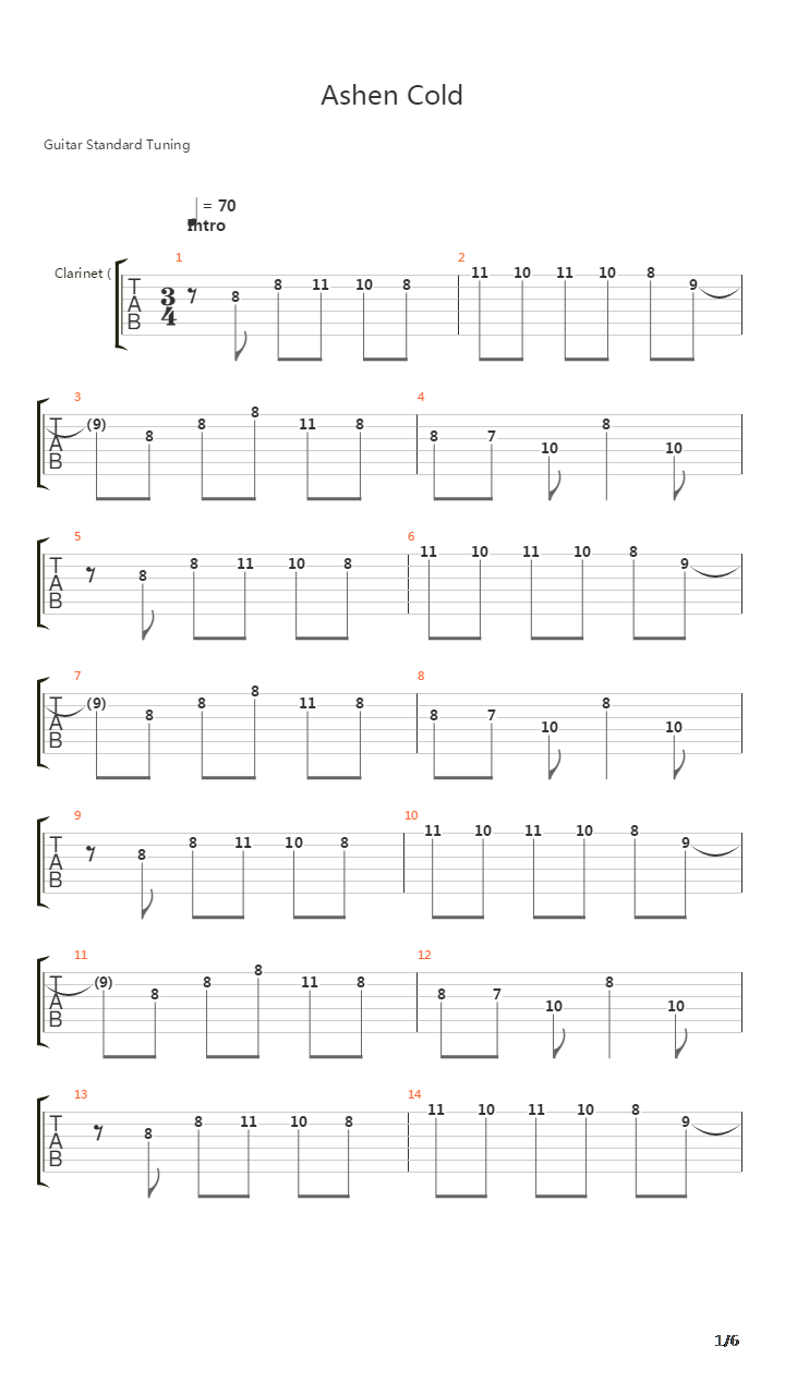 Ashen Cold吉他谱