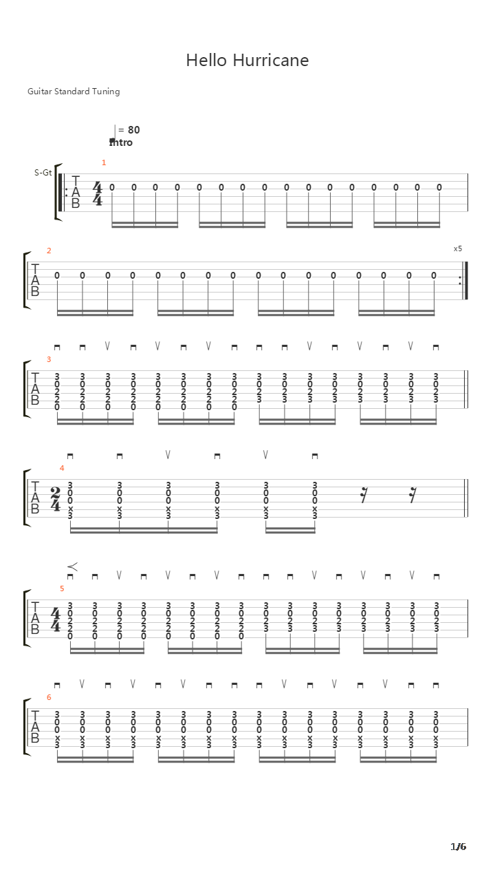 Hello Hurricane吉他谱