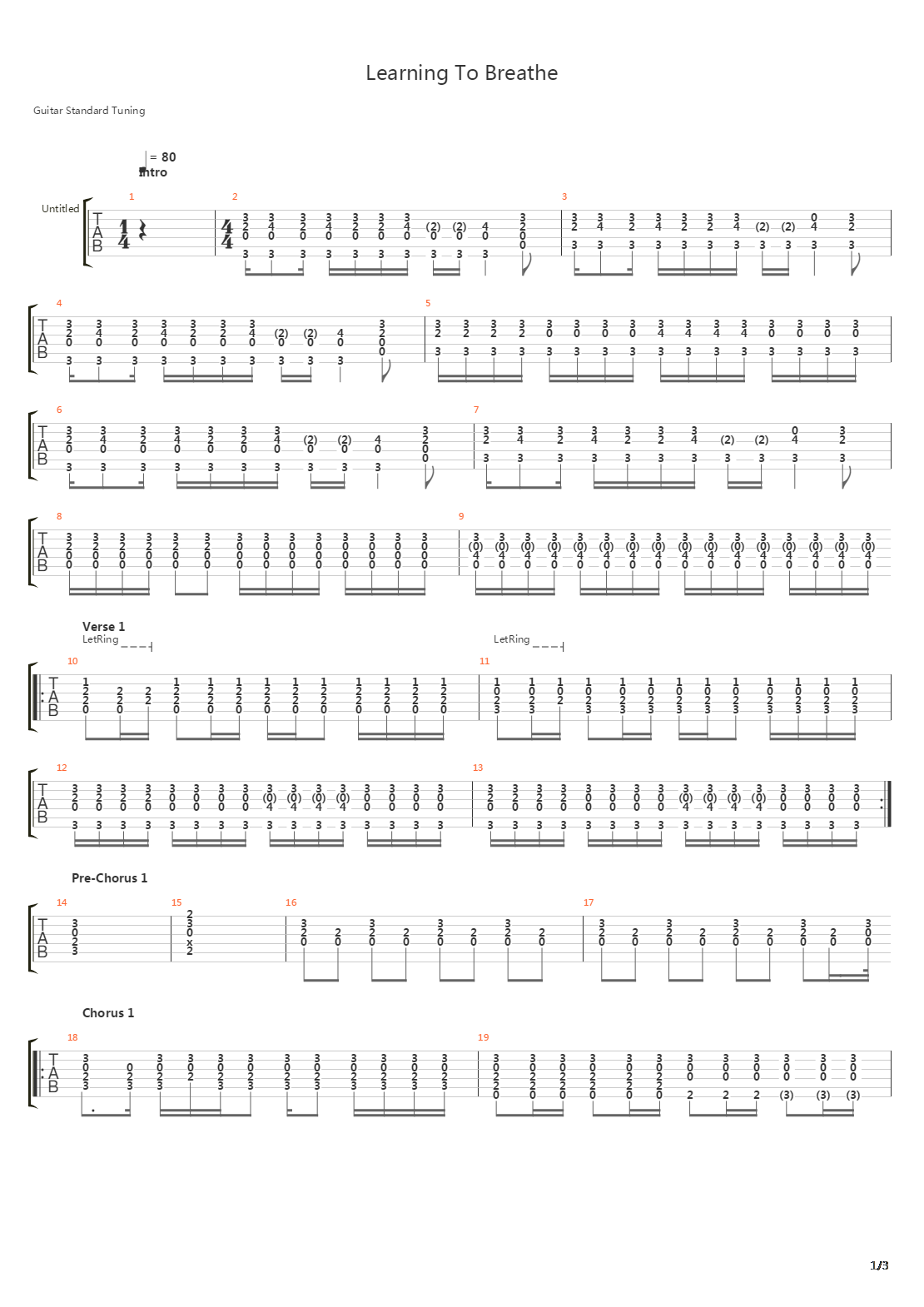 Learning To Breathe吉他谱