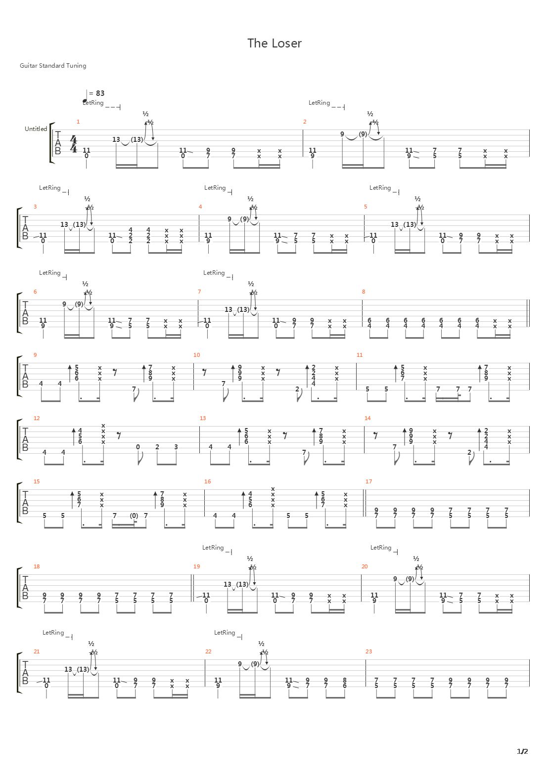 loser吉他谱图片